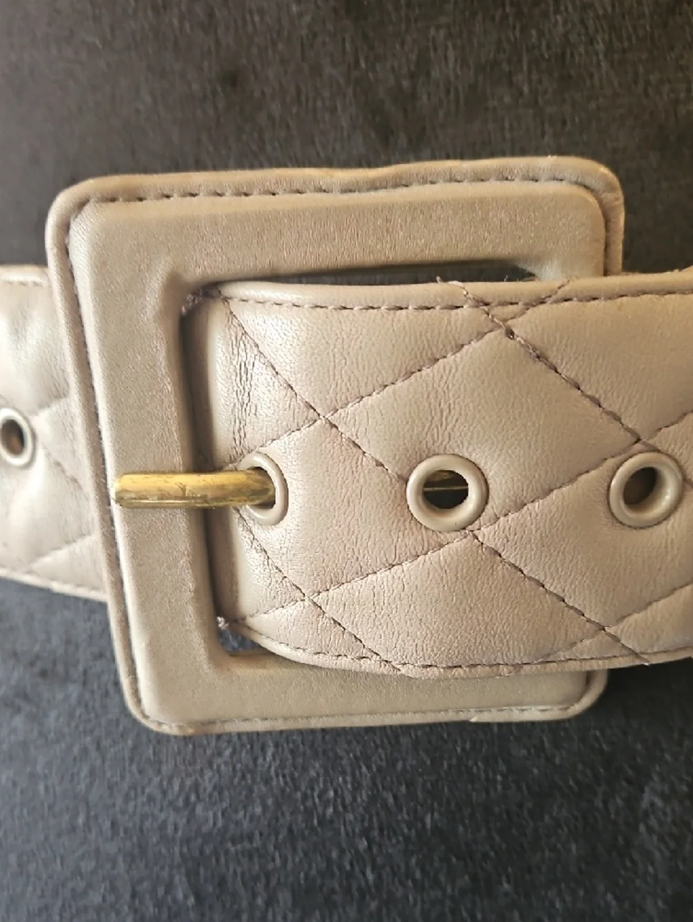 Talbots Quilted Taupe Wide Belt with Square Buckle
